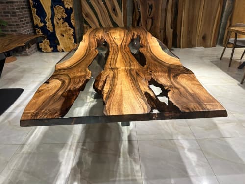 Epoxy Resin Table | Transparent Epoxy Resin | Natural Walnut | Dining Table in Tables by Gül Natural Furniture. Item composed of wood compatible with country & farmhouse and coastal style