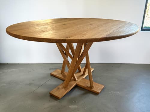 Round Oak Dining Table | Tables by Van Werden Designs. Item made of oak wood works with minimalism & mid century modern style
