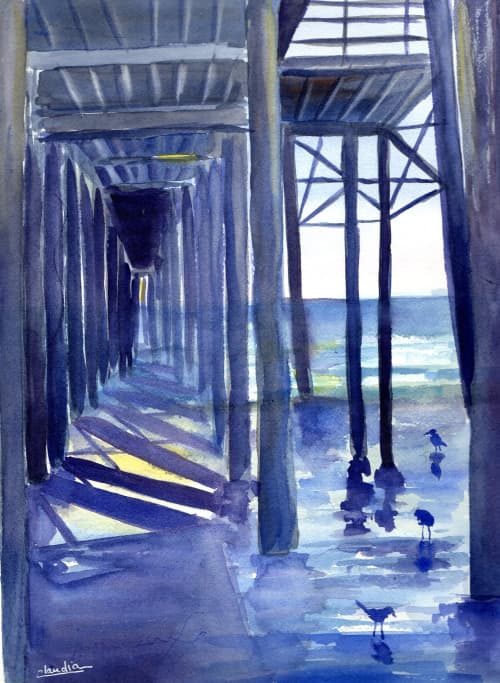 Life Under The Pier | Watercolor Painting in Paintings by Claudia E. Kazachinsky. Item composed of paper