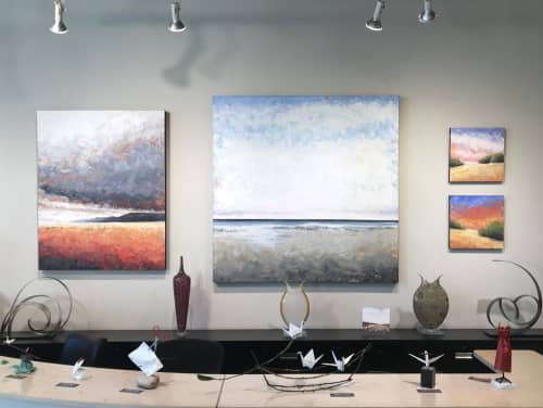Oceanside (seascape) and Renewal (landscape) | Oil And Acrylic Painting in Paintings by Alison Haley Paul | AERENA Galleries & Gardens in St. Helena. Item composed of canvas and synthetic