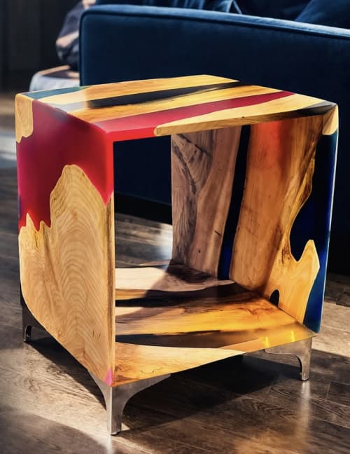 Spectrum Cube Table | Coffee Table in Tables by DapperwoodSF. Item made of maple wood with metal works with mid century modern & contemporary style