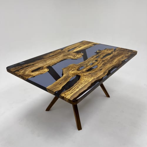 Blue Olive Resin Table - Custom Epoxy Wood Table - Art Table | Dining Table in Tables by TigerWoodAtelier. Item composed of wood and metal in minimalism or contemporary style