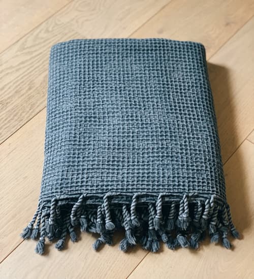 Stonewashed Waffle Blanket | Linens & Bedding by HOME. Item composed of cotton