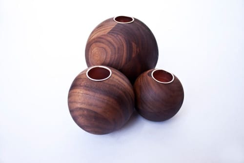 Boule candle holder - bougeoir #2 | Decorative Objects by Nadine Hajjar Studio. Item composed of walnut and copper in minimalism or contemporary style