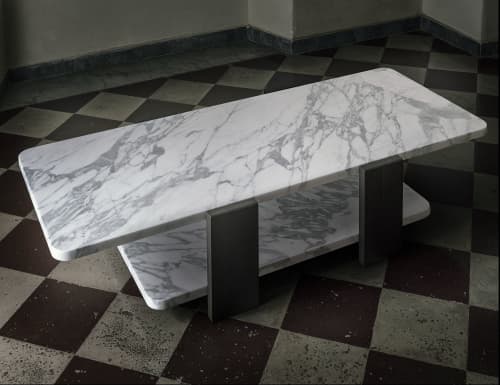 Torii Coffee Table in Carrara Marble | Tables by ETAMORPH. Item made of oak wood & stone