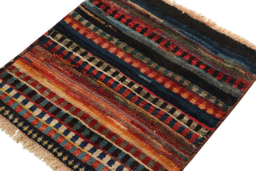 Vintage Gabbeh Tribal rug in Multicolor Striped Patterns | Area Rug in Rugs by Rug and Kilim
