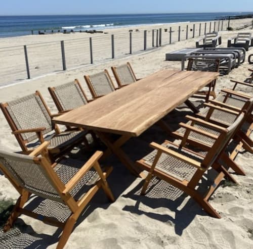 Live Edge Patio Table | Dining Table in Tables by TRH Furniture. Item made of oak wood