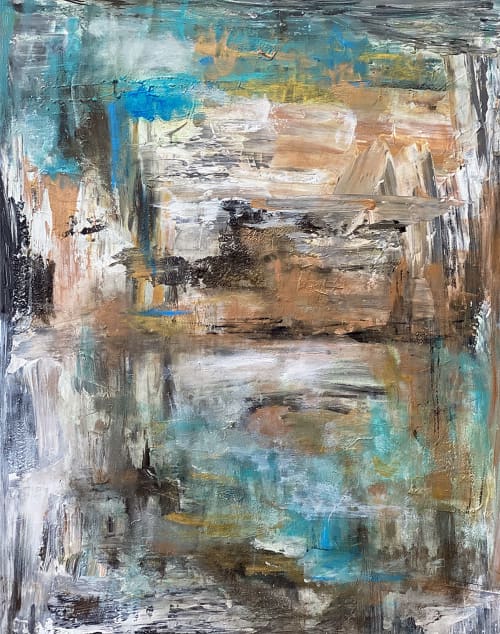 Fading to Illusions Contemporary Oil Abstract | Oil And Acrylic Painting in Paintings by Strokes by Red - Red (Linda Harrison). Item made of canvas with synthetic