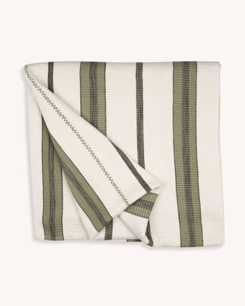 Stripe Pantelhó Handwoven Throw (SAGE) | Linens & Bedding by Routes Interiors. Item made of cotton works with boho & eclectic & maximalism style