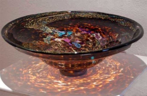 "Golden Amber" ~ Blown Glass Vessel Sink | Water Fixtures by White Elk's Visions in Glass - Glass Artisan, Marty White Elk Holmes & COO, o Pierce