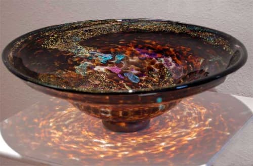 "Golden Amber" ~ Blown Glass Vessel Sink | Water Fixtures by White Elk's Visions in Glass - Glass Artisan, Marty White Elk Holmes & COO, Jo Pierce