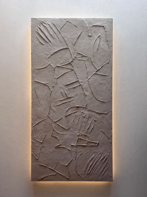 Icarus Wall Sculpture in Bath Stone Jesmonite | Wall Hangings by Boldstone. Item made of steel with stone works with minimalism & contemporary style