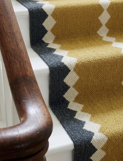 Handwoven Woolen Yellow Runner Rug | Rugs by Evergreen Carpets. Item made of wool compatible with boho and minimalism style