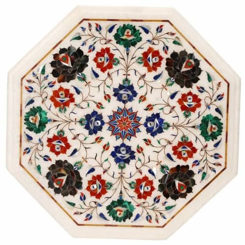 white marble table, coffee table, end table, tabletop | Tables by Innovative Home Decors. Item made of marble works with country & farmhouse & art deco style