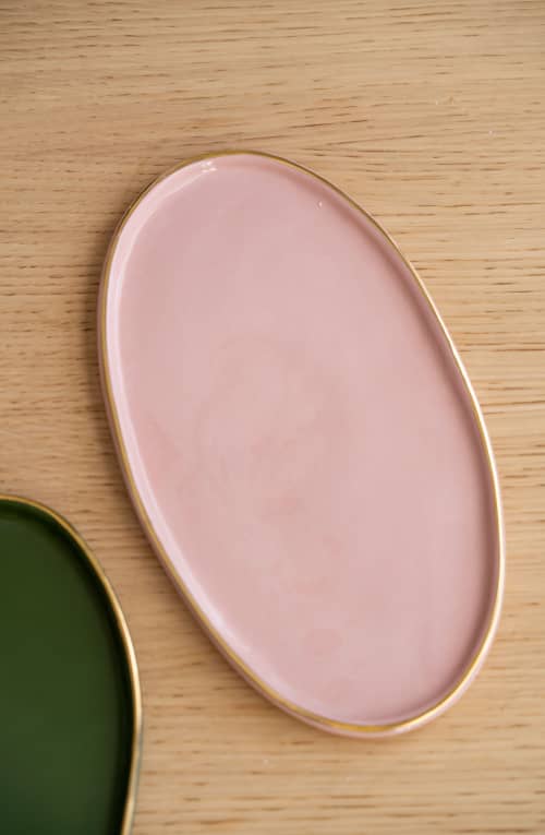 Handmade Oval Porcelain Serving Platter With Gold Rim | Serveware by Creating Comfort Lab. Item composed of synthetic