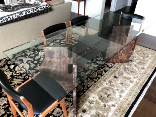 Glass Top Trestle Table | Dining Table in Tables by Zawalich Woodwork + Design. Item composed of walnut & glass