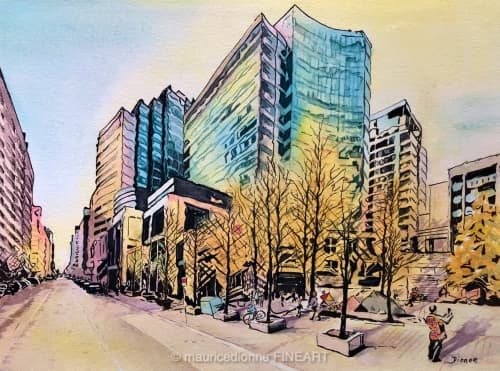 The Exchange | Watercolor Painting in Paintings by Maurice Dionne FINEART. Item composed of paper