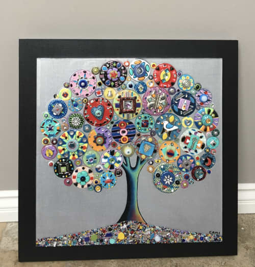 "Color is my Jam" - 24x24" | Mixed Media by Cami Levin. Item composed of synthetic