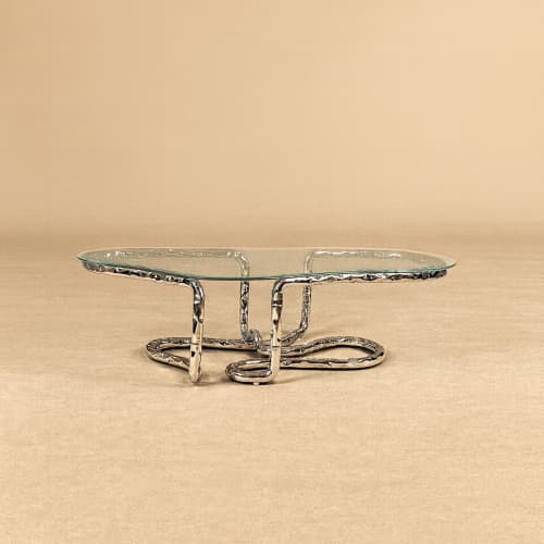 Steel & Glass Coffee Table — Lasso by Nitush Aroosh | Tables by Nitush Aroosh. Item in contemporary or eclectic & maximalism style