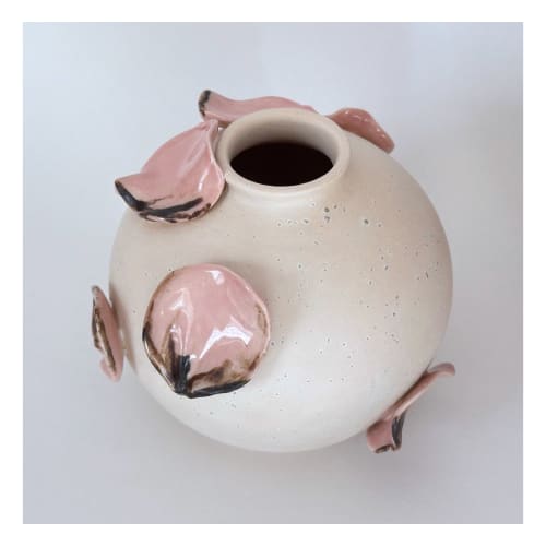 Falling Petals Moon Jar Ceramic Vase | Vases & Vessels by VLVolborth Studio - Veronica Volborth. Item made of ceramic works with contemporary & country & farmhouse style