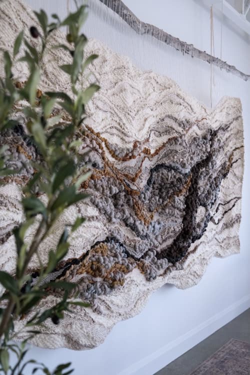 Large Woven Fiber Art Tapestry, Eco-Friendly "Orogeny" | Wall Hangings by Rebecca Whitaker Art. Item composed of cotton & leather compatible with boho and minimalism style