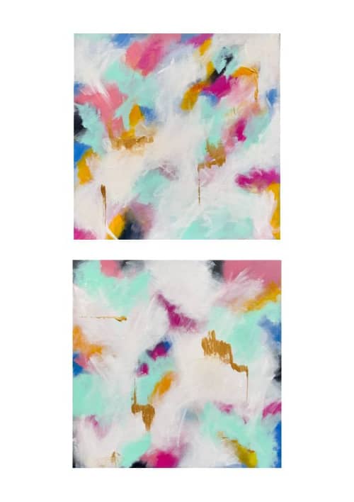 Multi-Color and Vibrant Diptych on Large Square Canvases | Oil And Acrylic Painting in Paintings by Ariane Callender Abstract Artist. Item composed of canvas and synthetic in eclectic & maximalism style
