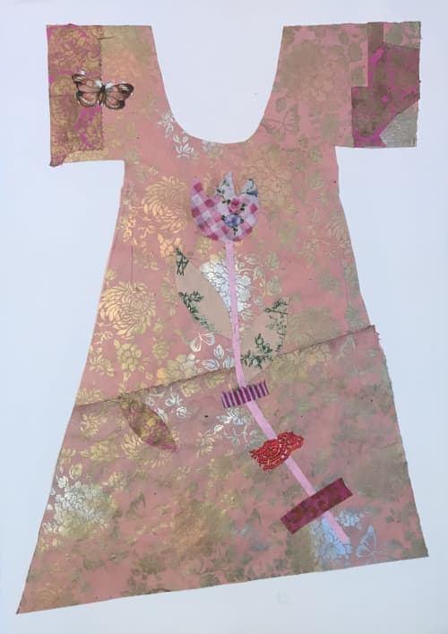 Dress Series: Pink Gold | Mixed Media by Pam (Pamela) Smilow. Item composed of paper