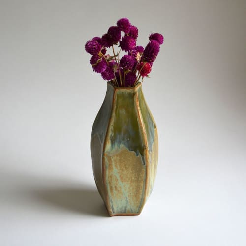 Five Sided Flower Vase in Lichen | Vases & Vessels by Keyes Pottery | Asheville in Asheville. Item made of stoneware