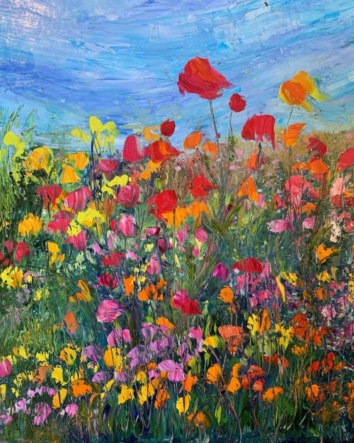 Wild Poppy | Oil And Acrylic Painting in Paintings by Checa Art. Item composed of canvas