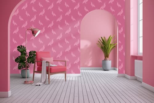 Fancy Pigeon | Pale Pink On Punch | Wallpaper in Wall Treatments by Weirdoh Birds. Item made of synthetic