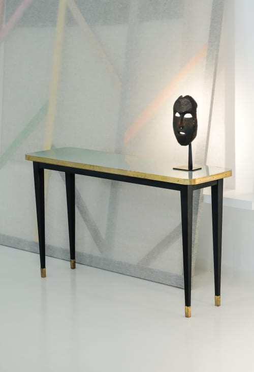 ¨Julieta¨ Console Table High Gloss Top Brass Framed | Tables by Jover + Valls. Item composed of brass in industrial or art deco style