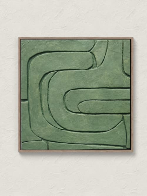 Green Wabi sabi 3d textured art | Oil And Acrylic Painting in Paintings by Serge Bereziak. Item made of canvas & paper compatible with boho and minimalism style