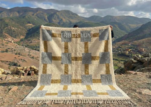 Handmade Moroccan Wool Rug, Grey & Gold | Area Rug in Rugs by Berber Luxe. Item composed of wool in boho or art deco style