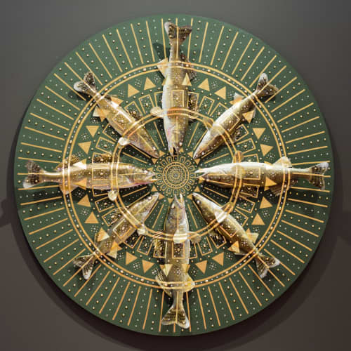 Embellished Fish Board | Sculptures by Cassandra Smith. Item made of wood