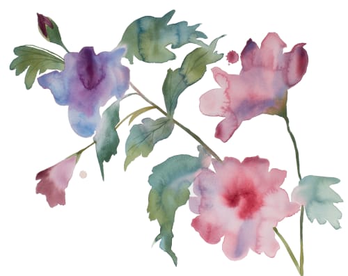 Hibiscus No. 4 : Original Watercolor Painting | Paintings by Elizabeth Becker. Item composed of paper in boho or minimalism style