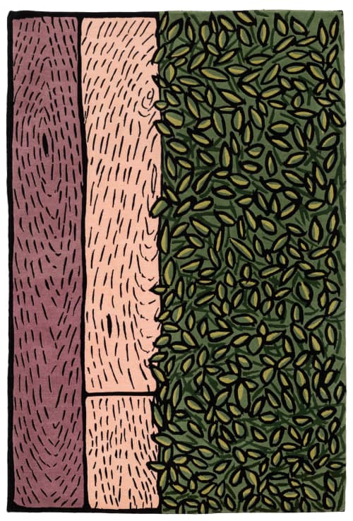 "Rose Realm" Handmade Rug, Pink, Green, Floral Theme, Modern | Area Rug in Rugs by Sergio Mannino Studio. Item composed of wool compatible with modern style