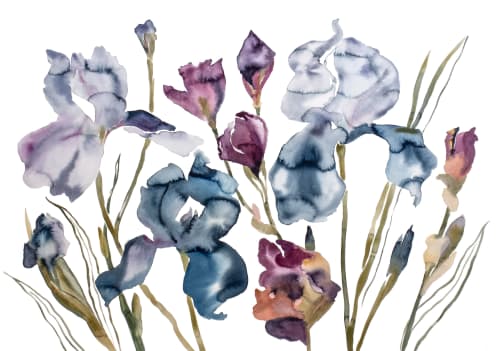 Irises No. 2 : Original Watercolor Painting | Paintings by Elizabeth Becker. Item made of paper works with boho & minimalism style