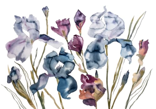 Irises No. 2 : Original Watercolor Painting | Paintings by Elizabeth Beckerlily bouquet. Item made of paper works with boho & minimalism style