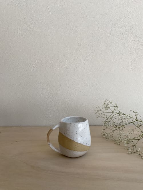 Handmade Ceramic Mug in Mat White and Speckles | Cups by mynt. Item composed of stoneware in boho or minimalism style