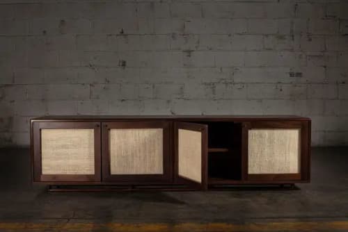 Contemporary Ixtle Solid Walnut Finish Credenza | Storage by Aeterna Furniture. Item composed of walnut