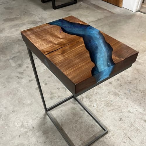 Epoxy End Table, Resin Wood Side Table Top | Tables by Innovative Home Decors. Item composed of wood in country & farmhouse or art deco style