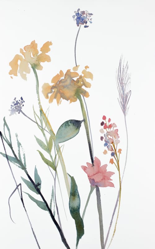 Floral No. 2 : Original Watercolor Painting | Paintings by Elizabeth Beckerlily bouquet. Item composed of paper compatible with minimalism and contemporary style