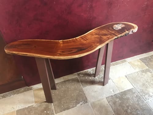 CURLY KOA ACCENT TABLE WITH JASPER AND COPPER INLAY | Console Table in Tables by Natural Wood Edge Creations by Rick Griggs. Item made of wood & copper
