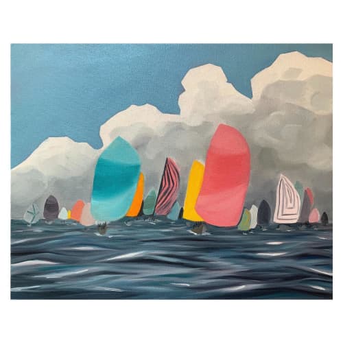 Full Color Sail | Oil And Acrylic Painting in Paintings by Neon Dunes by Lily Keller. Item made of canvas with synthetic
