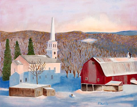 Country Chuch and Barn- Vibrant Giclée Print | Prints in Paintings by Michelle Keib Art. Item made of paper