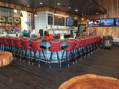 Button Tufted Bar Stools with Matching Button Tufted Chairs | Chairs by Richardson Seating Corporation | Whole Foods Market in Houston. Item made of metal with leather