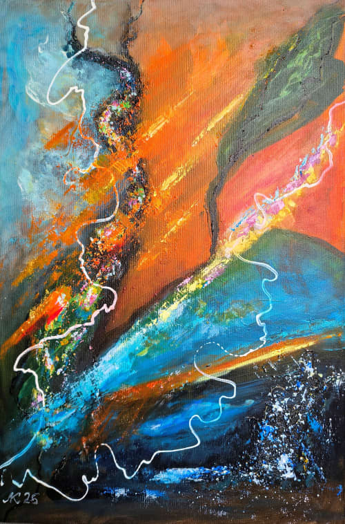 Fiery chill | Oil And Acrylic Painting in Paintings by Lena Kolambet. Item made of canvas works with contemporary & urban style