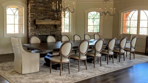 15ft.  oak barnwood dining table. 3- 18" pedestals | Tables by Paul's Green Barn. Item made of oak wood