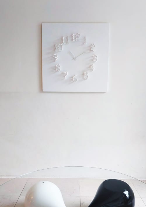 Mocap "white/white" Illusionistic Wall Clock | Decorative Objects by JAN PAUL. Item composed of wood and metal in mid century modern or contemporary style
