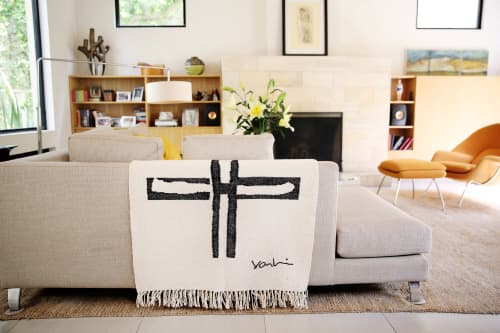SERIOUS PLAY | HANDWOVEN WOOL THROW | US $930 RETAIL | Linens & Bedding by BLACK LINE CRAZY | Designed by artist Mary van de Wiel. Item made of paper